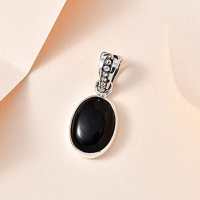 Mexican Velvet Obsidian 5.50 ctw Solitaire Pendant without Chain in Sterling Silver