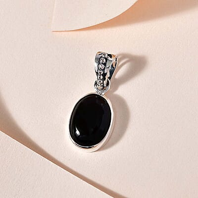 Mexican Velvet Obsidian 5.50 ctw Solitaire Pendant without Chain in Sterling Silver