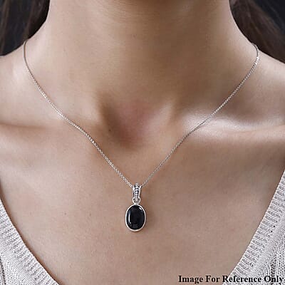 Mexican Velvet Obsidian 5.50 ctw Solitaire Pendant without Chain in Sterling Silver