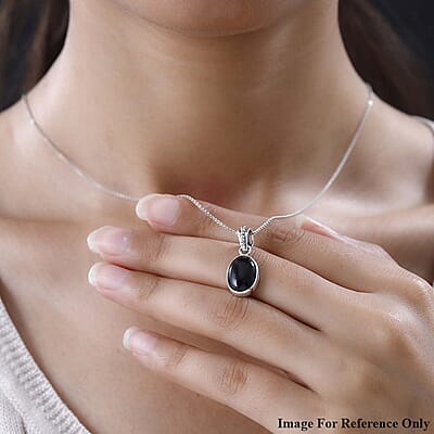Mexican Velvet Obsidian 5.50 ctw Solitaire Pendant without Chain in Sterling Silver