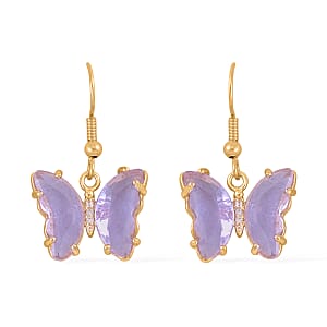 Simulated Lavender Quartz and Simulated Diamond 0.10 ctw Butterfly Earrings in Goldtone