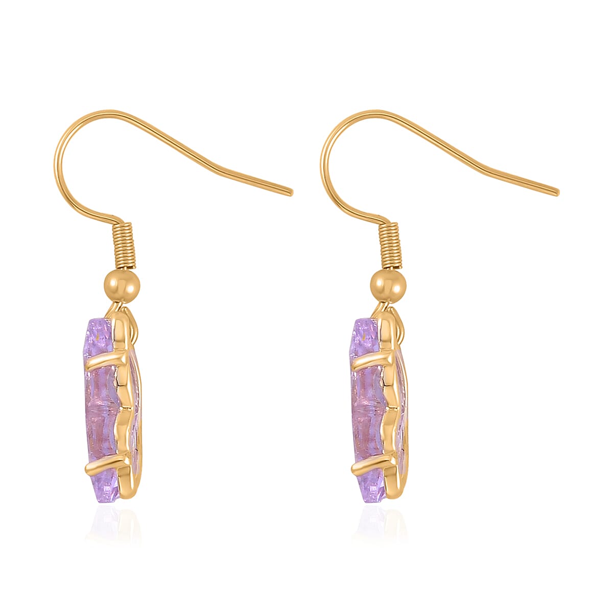 Simulated Lavender Quartz and Simulated Diamond 0.10 ctw Butterfly Earrings in Goldtone image number 3