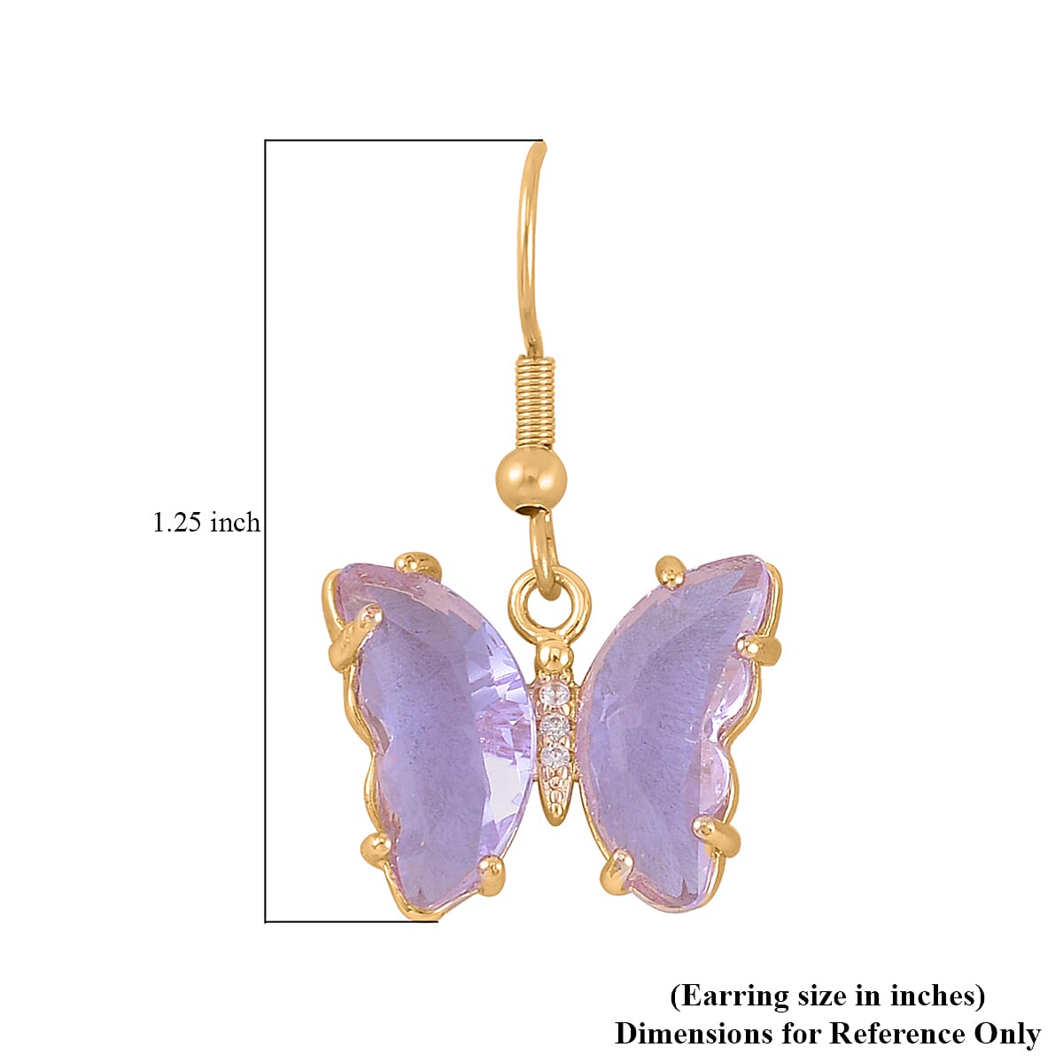 Simulated Lavender Quartz and Simulated Diamond 0.10 ctw Butterfly Earrings in Goldtone image number 4