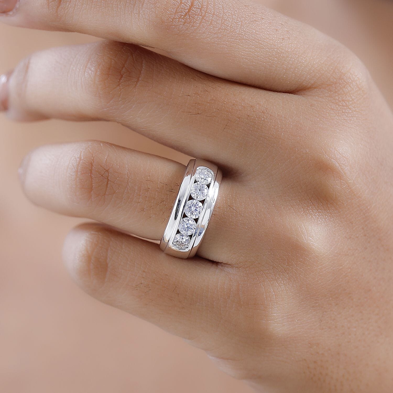 Moissanite 1.40 ctw Ring in Platinum Over Sterling Silver (Size 6.5)