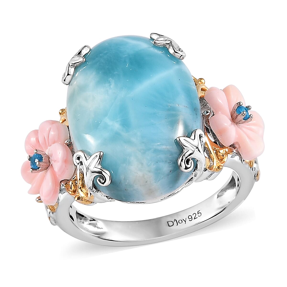 Larimar and Multi Gemstone Ring in Vermeil Yellow Gold & Platinum Over Sterling Silver (Size 10.0) 15.10 ctw