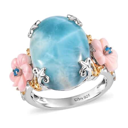 Buy Larimar and Multi Gemstone Ring in Vermeil Yellow Gold & Platinum Over  Sterling Silver (Size 10.0) 15.10 ctw at
