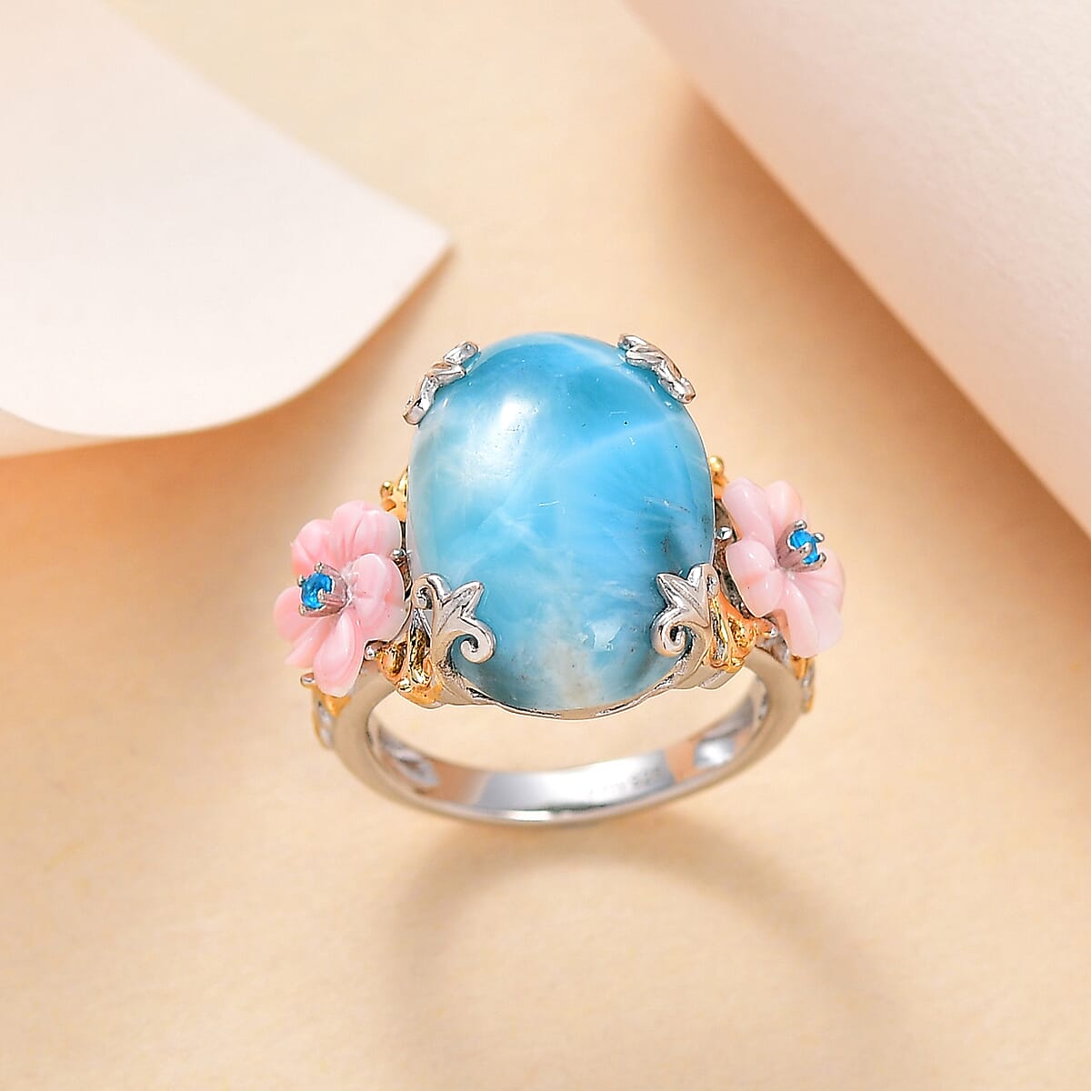 Larimar and Multi Gemstone Ring in Vermeil Yellow Gold & Platinum Over Sterling Silver (Size 10.0) 15.10 ctw image number 1