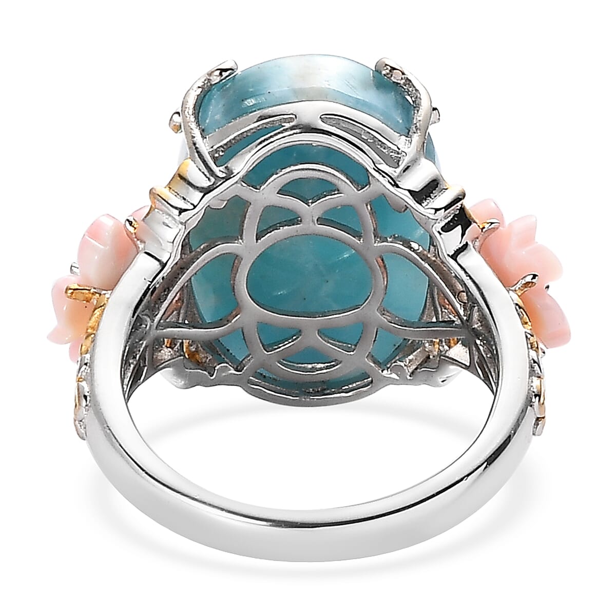 Larimar and Multi Gemstone Ring in Vermeil Yellow Gold & Platinum Over Sterling Silver (Size 10.0) 15.10 ctw