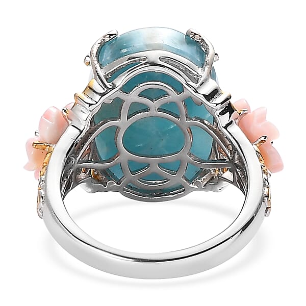 Larimar and Multi Gemstone Ring in Vermeil Yellow Gold & Platinum Over Sterling Silver (Size 10.0) 15.10 ctw