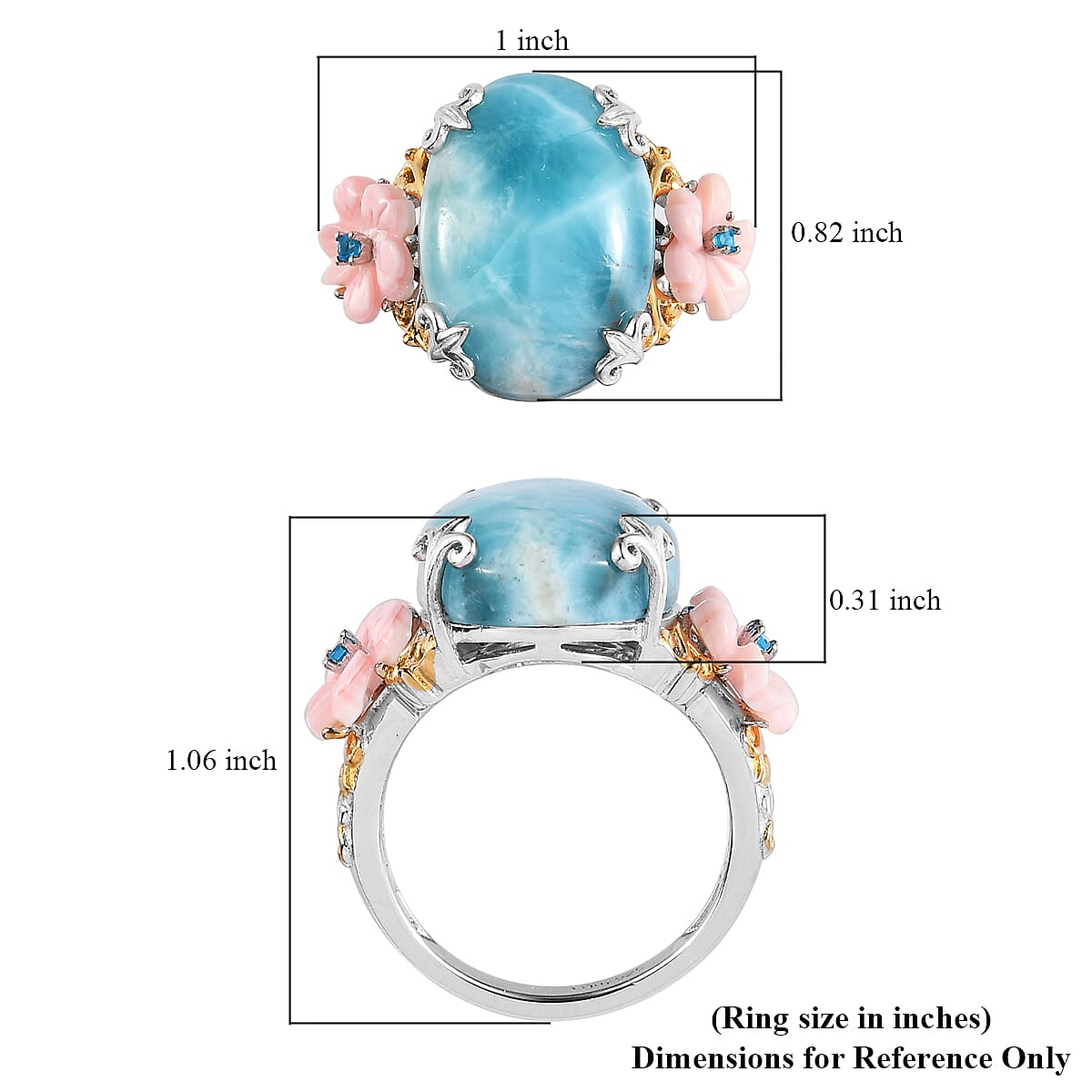 Larimar and Multi Gemstone Ring in Vermeil Yellow Gold & Platinum Over Sterling Silver (Size 10.0) 15.10 ctw