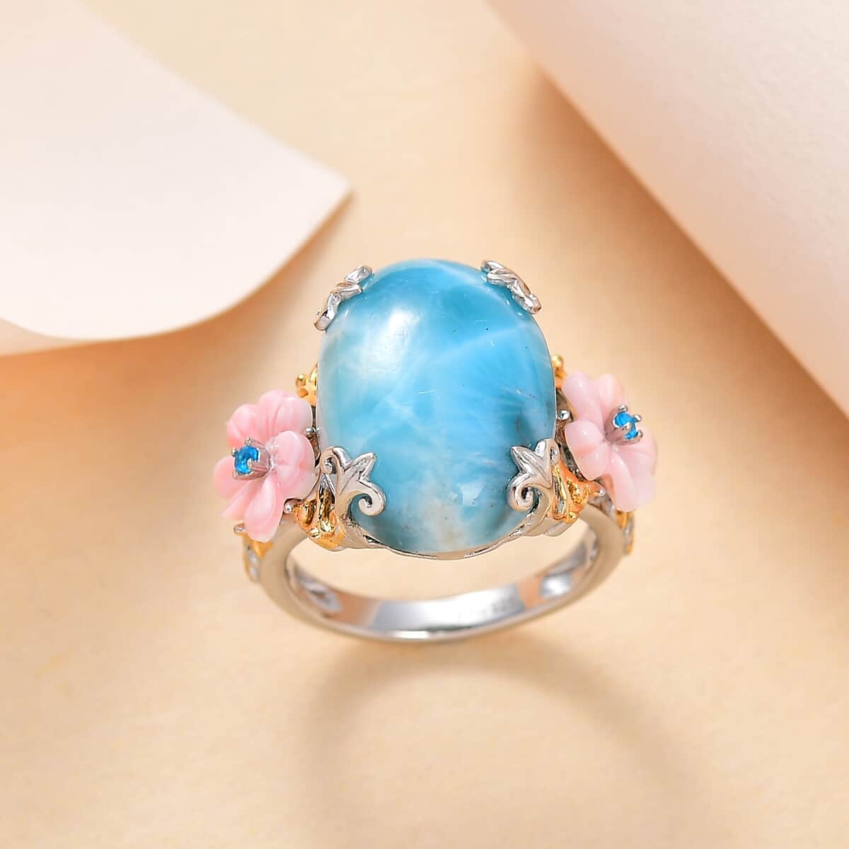 Larimar and Multi Gemstone Ring in Vermeil Yellow Gold & Platinum Over Sterling Silver (Size 11.0) 15.10 ctw image number 1
