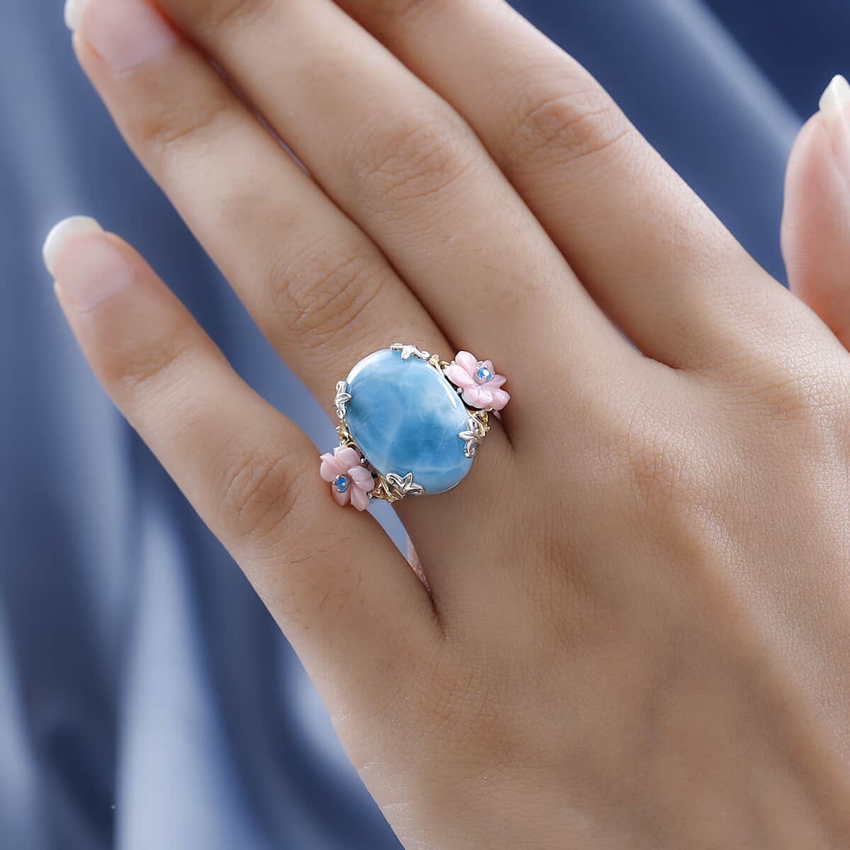 Larimar and Multi Gemstone Ring in Vermeil Yellow Gold & Platinum Over Sterling Silver (Size 11.0) 15.10 ctw image number 2