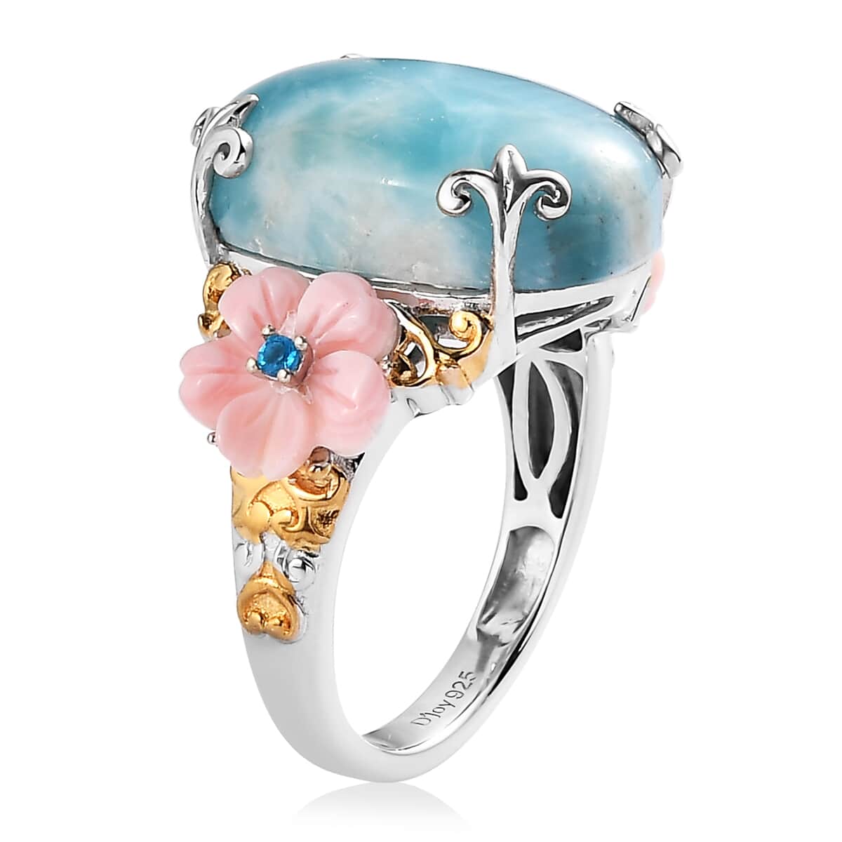 Larimar and Multi Gemstone Ring in Vermeil Yellow Gold & Platinum Over Sterling Silver (Size 11.0) 15.10 ctw image number 3