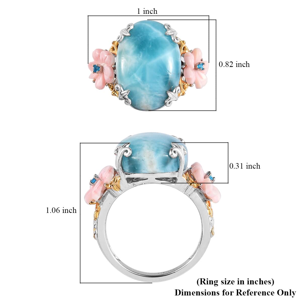 Larimar and Multi Gemstone Ring in Vermeil Yellow Gold & Platinum Over Sterling Silver (Size 11.0) 15.10 ctw image number 5
