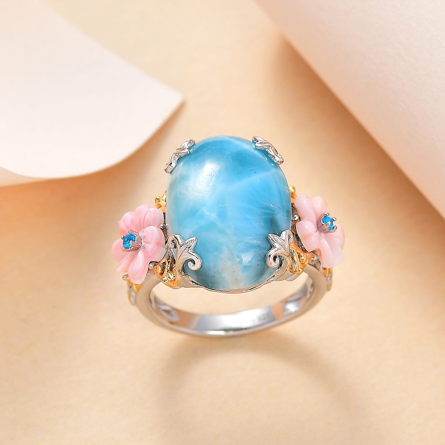 Buy Larimar and Multi Gemstone Ring in Vermeil Yellow Gold
