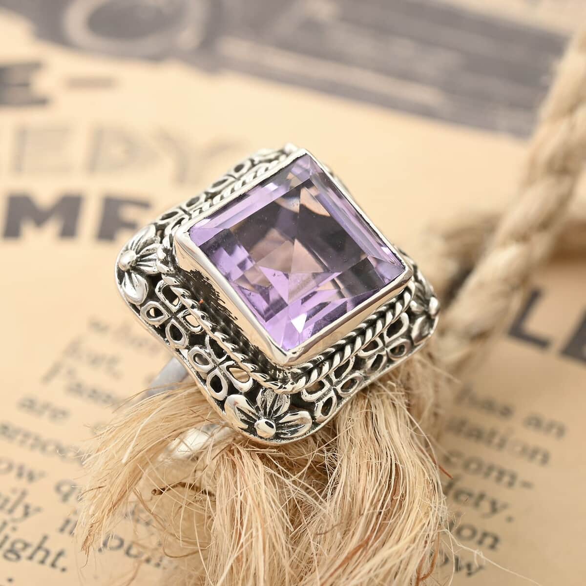 Bali Legacy Rose De France Amethyst Ring in Sterling Silver (Size 9.5) 5.10 ctw image number 1