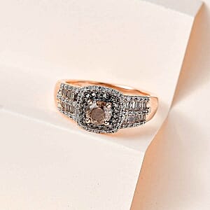 Natural Champagne and White Diamond 0.99 ctw Ring in Vermeil Rose Gold Over Sterling Silver (Size 11.5)
