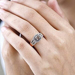 Natural Champagne and White Diamond 0.99 ctw Ring in Vermeil Rose Gold Over Sterling Silver (Size 11.5)