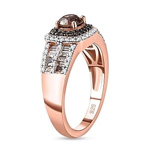 Natural Champagne and White Diamond 0.99 ctw Ring in Vermeil Rose Gold Over Sterling Silver (Size 11.5)