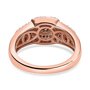Natural Champagne and White Diamond 0.99 ctw Ring in Vermeil Rose Gold Over Sterling Silver (Size 11.5)