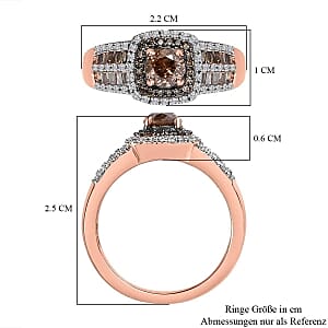 Natural Champagne and White Diamond 0.99 ctw Ring in Vermeil Rose Gold Over Sterling Silver (Size 11.5)