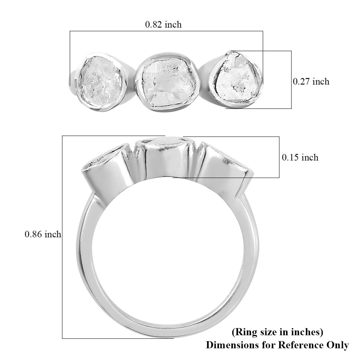 Polki Diamond Ring in Platinum Over Sterling Silver 0.50 ctw image number 5