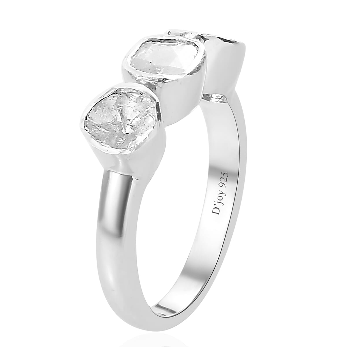 Polki Diamond Trilogy Ring in Platinum Over Sterling Silver (Size 5.0) 0.50 ctw