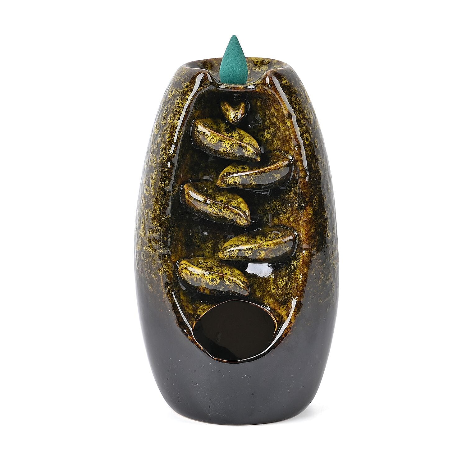 Copper Ceramic Backflow Incense Holder Incense Burner Waterfall with 60 Backflow Incense Cones, 30 Incense Stick, 1p Tweezer and Base