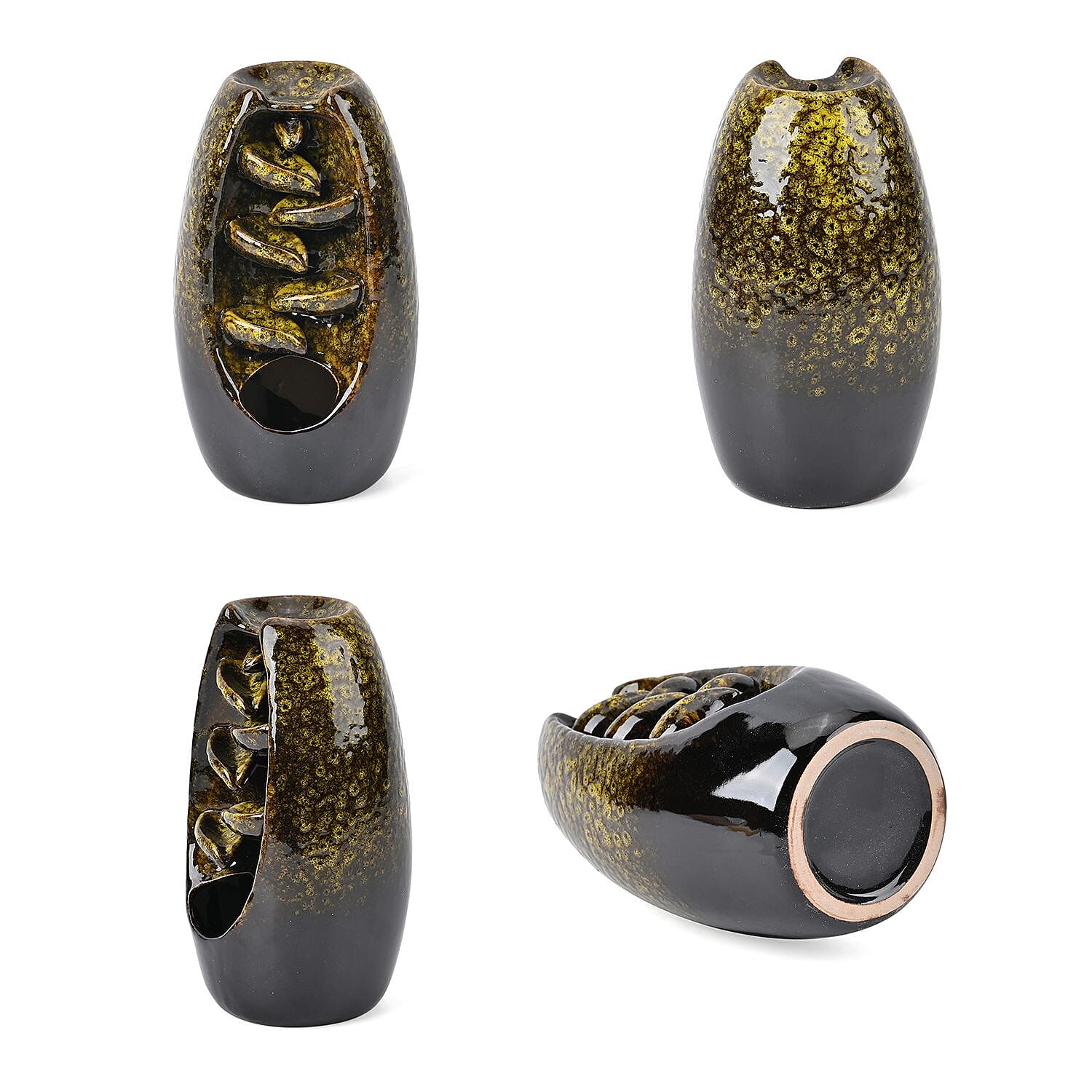 Copper Ceramic Backflow Incense Holder Incense Burner Waterfall with 60 Backflow Incense Cones, 30 Incense Stick, 1p Tweezer and Base