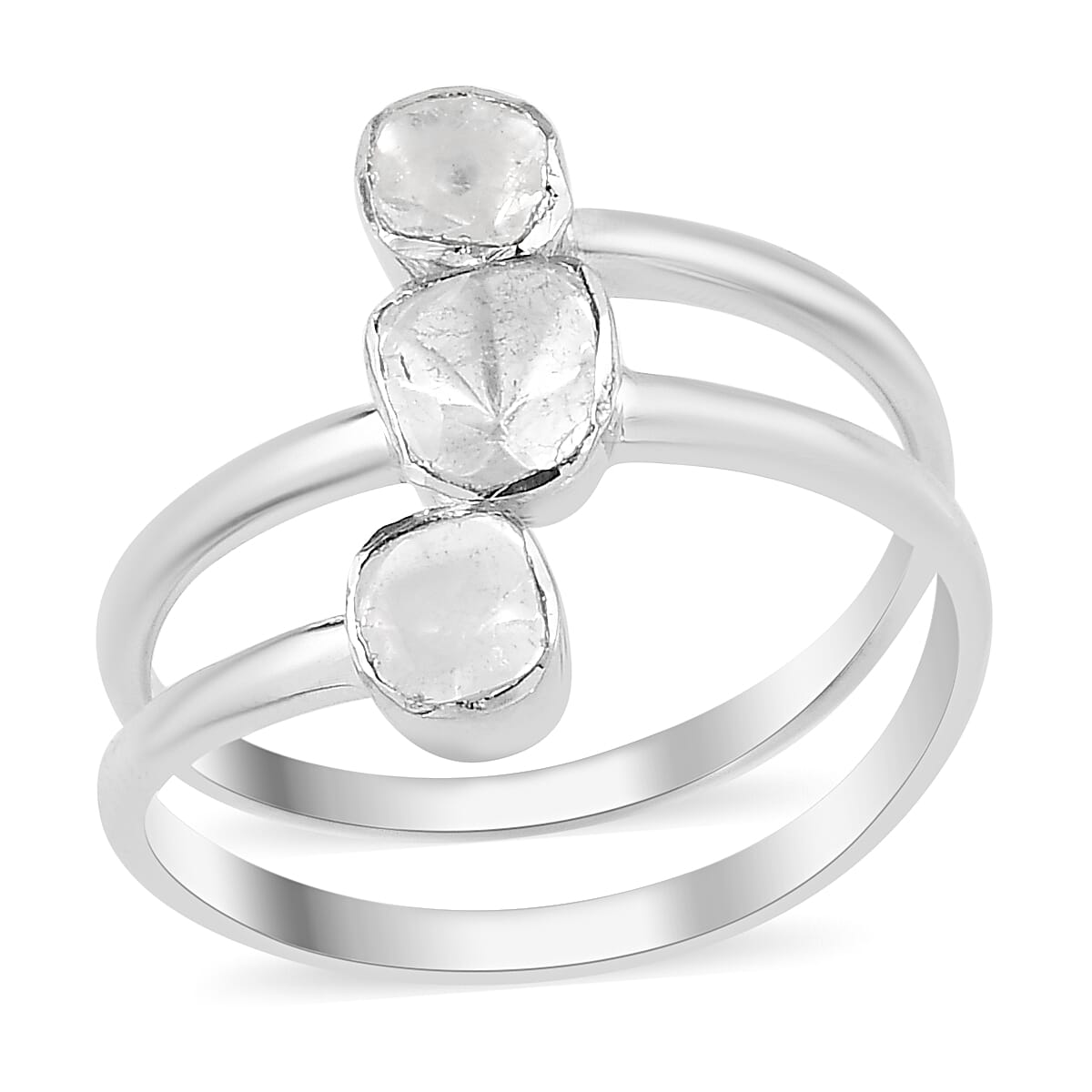 Polki Diamond Ring in Platinum Over Sterling Silver 0.50 ctw image number 0