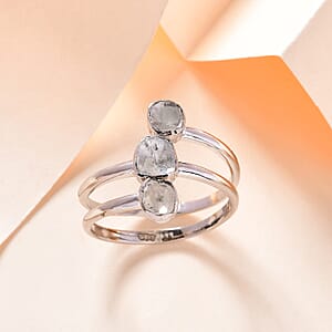 Polki Diamond Open Split Shank Trio Ring in Platinum Over Sterling Silver (Size 7.0) 0.50 ctw