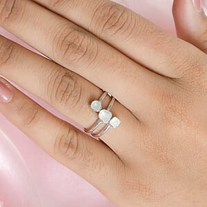 Polki Diamond Open Split Shank Trio Ring in Platinum Over Sterling Silver (Size 7.0) 0.50 ctw