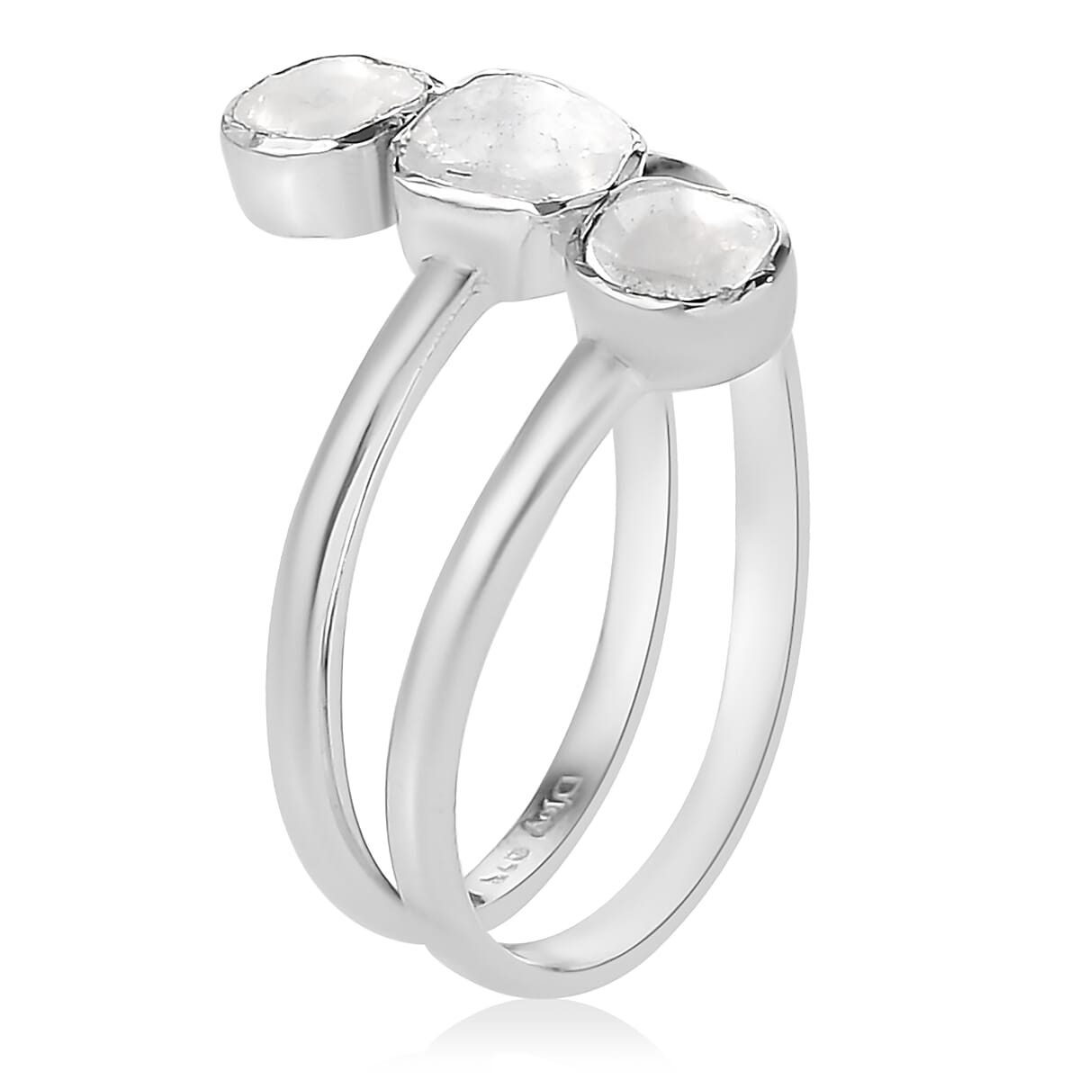 Polki Diamond Open Split Shank Trio Ring in Platinum Over Sterling Silver (Size 7.0) 0.50 ctw image number 3