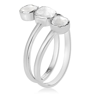 Polki Diamond Open Split Shank Trio Ring in Platinum Over Sterling Silver (Size 7.0) 0.50 ctw