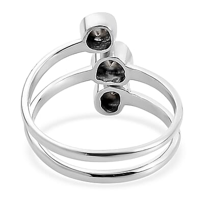 Polki Diamond Open Split Shank Trio Ring in Platinum Over Sterling Silver (Size 7.0) 0.50 ctw