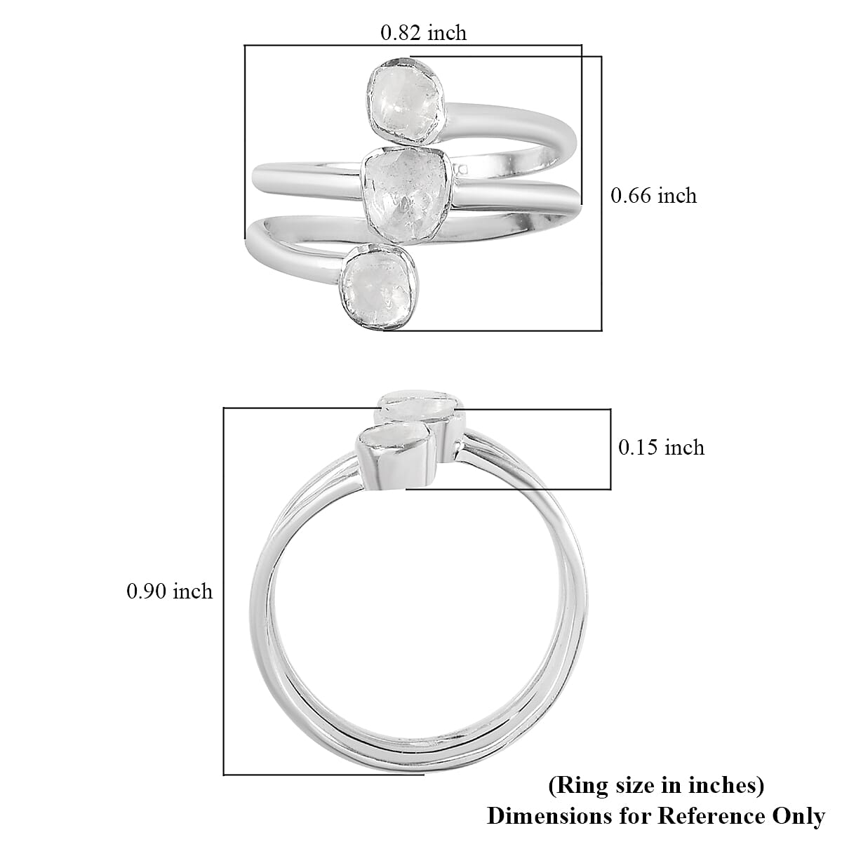 Polki Diamond Open Split Shank Trio Ring in Platinum Over Sterling Silver (Size 7.0) 0.50 ctw image number 5