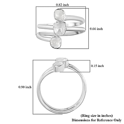 Polki Diamond Open Split Shank Trio Ring in Platinum Over Sterling Silver (Size 7.0) 0.50 ctw