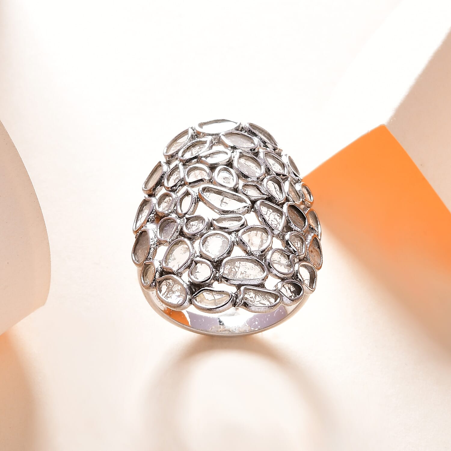 Polki Diamond Ring in Platinum Over Sterling Silver (Size 10.0) 2.00 ctw