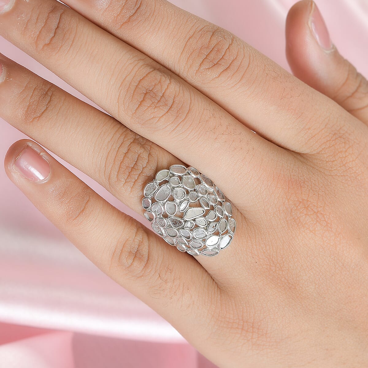 Polki Diamond Ring in Platinum Over Sterling Silver 2.00 ctw image number 2