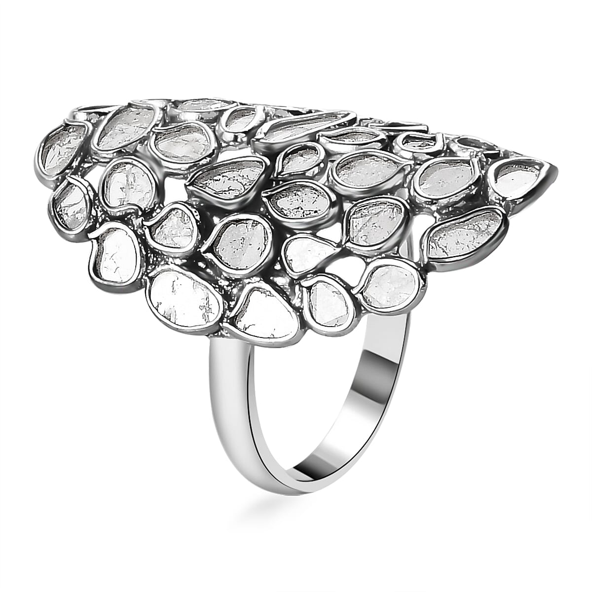 Polki Diamond Ring in Platinum Over Sterling Silver (Size 10.0) 2.00 ctw