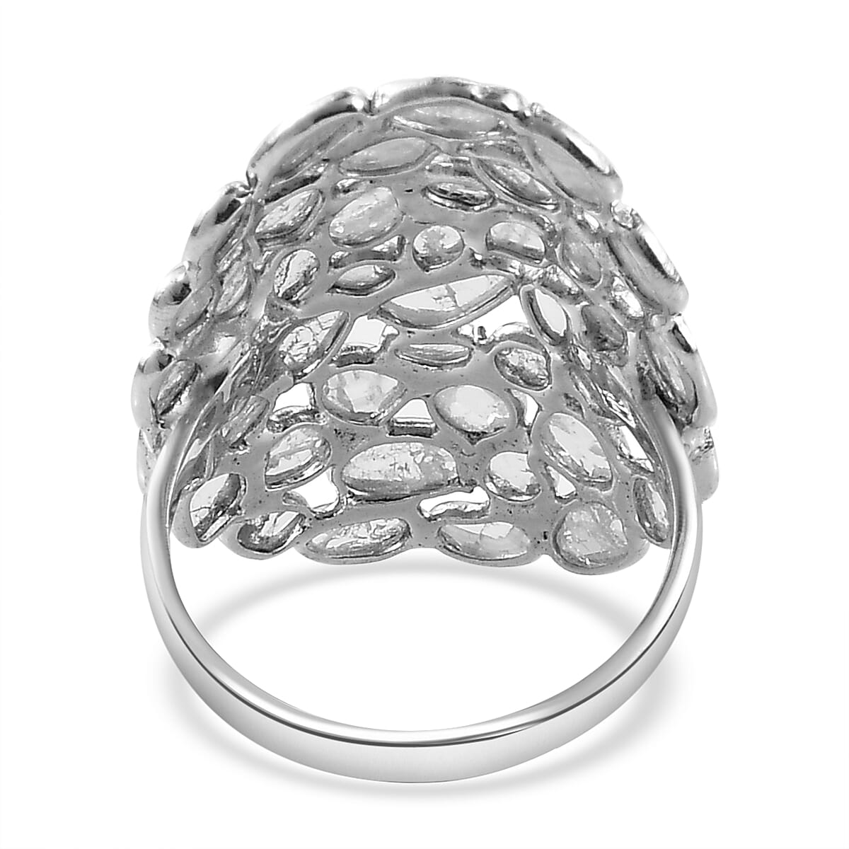Polki Diamond Ring in Platinum Over Sterling Silver 2.00 ctw image number 4