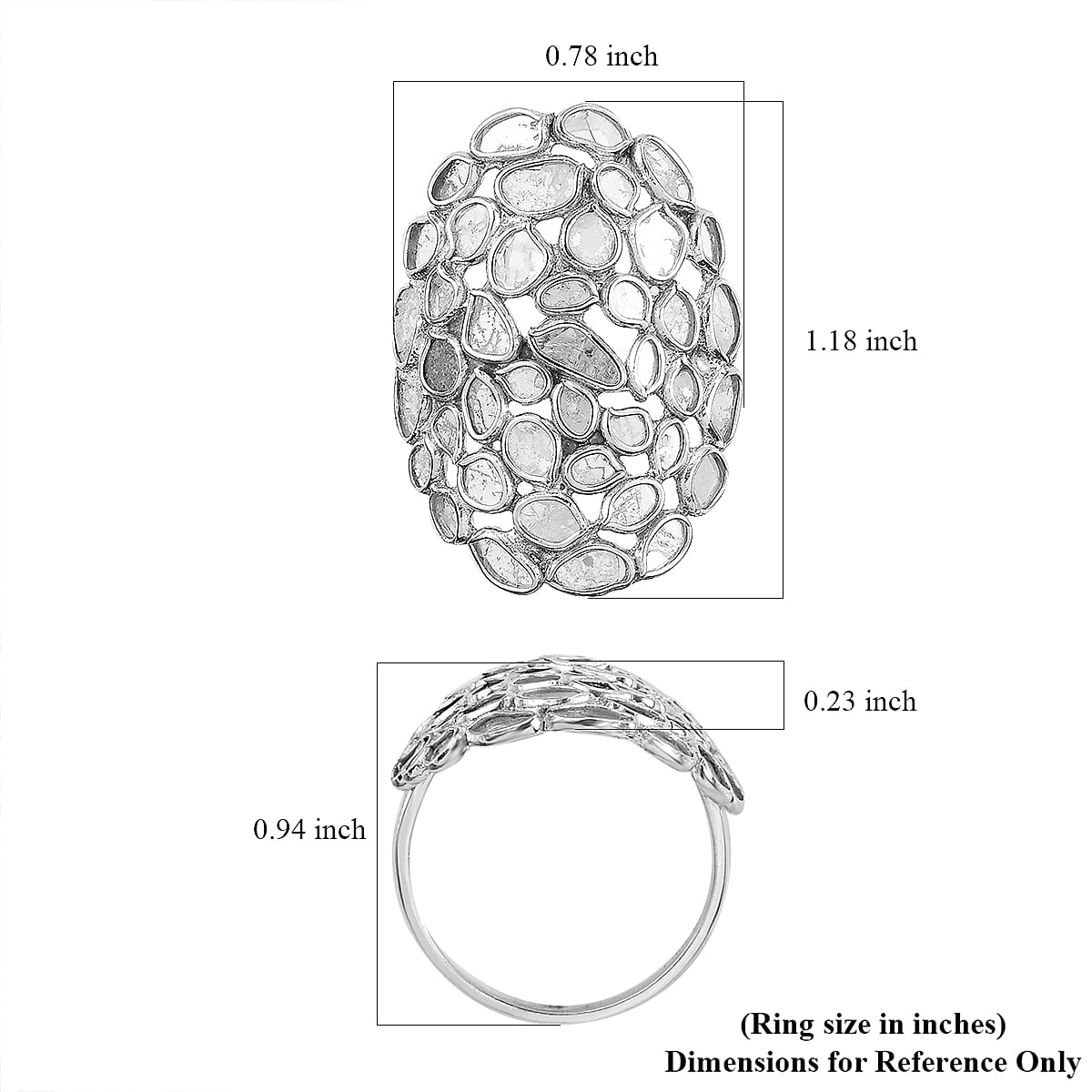 Polki Diamond Ring in Platinum Over Sterling Silver (Size 10.0) 2.00 ctw