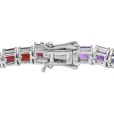 Multi Gemstone 13.00 ctw Cluster Bracelet in Rhodium Over Sterling Silver (7.25 In)