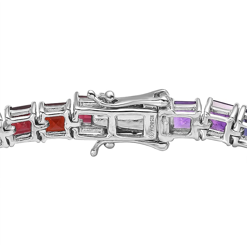 Multi Gemstone 13.00 ctw Cluster Bracelet in Rhodium Over Sterling Silver (7.25 In)