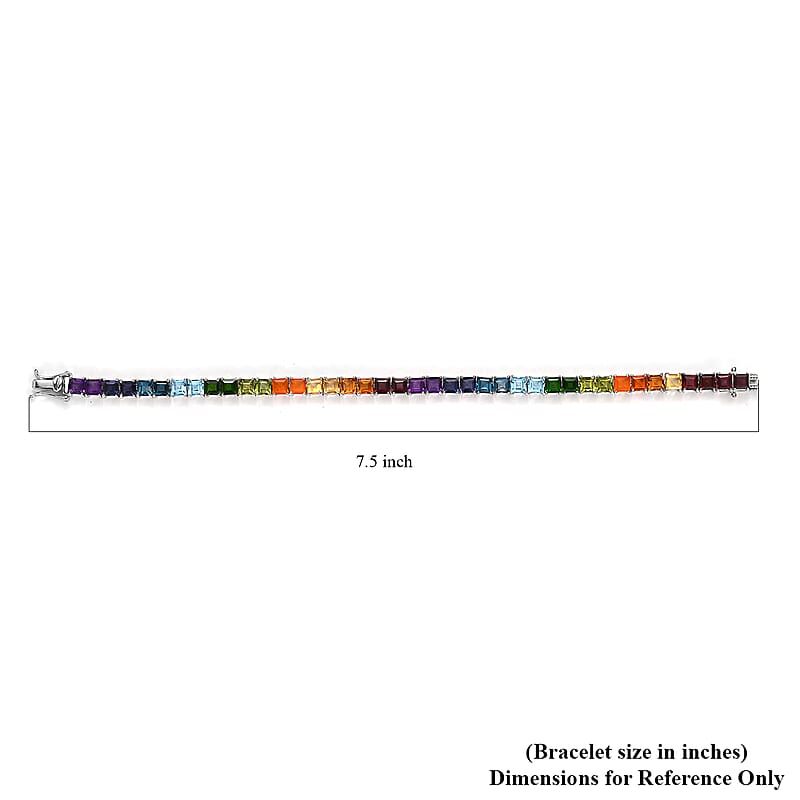 Multi Gemstone 13.00 ctw Cluster Bracelet in Rhodium Over Sterling Silver (7.25 In)