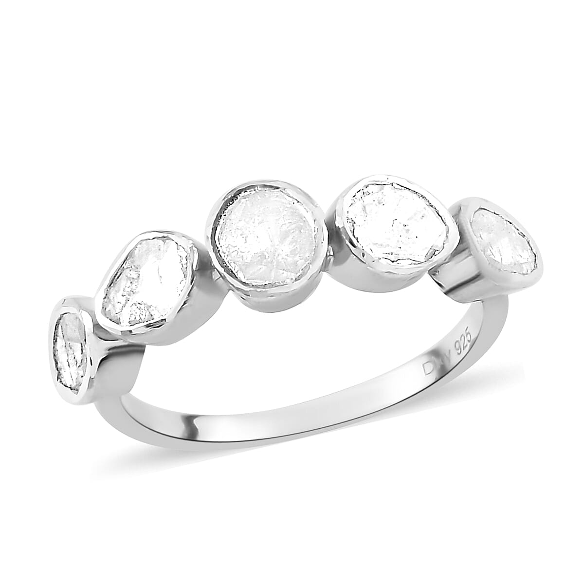 Polki Diamond Ring in Platinum Over Sterling Silver 0.75 ctw image number 0