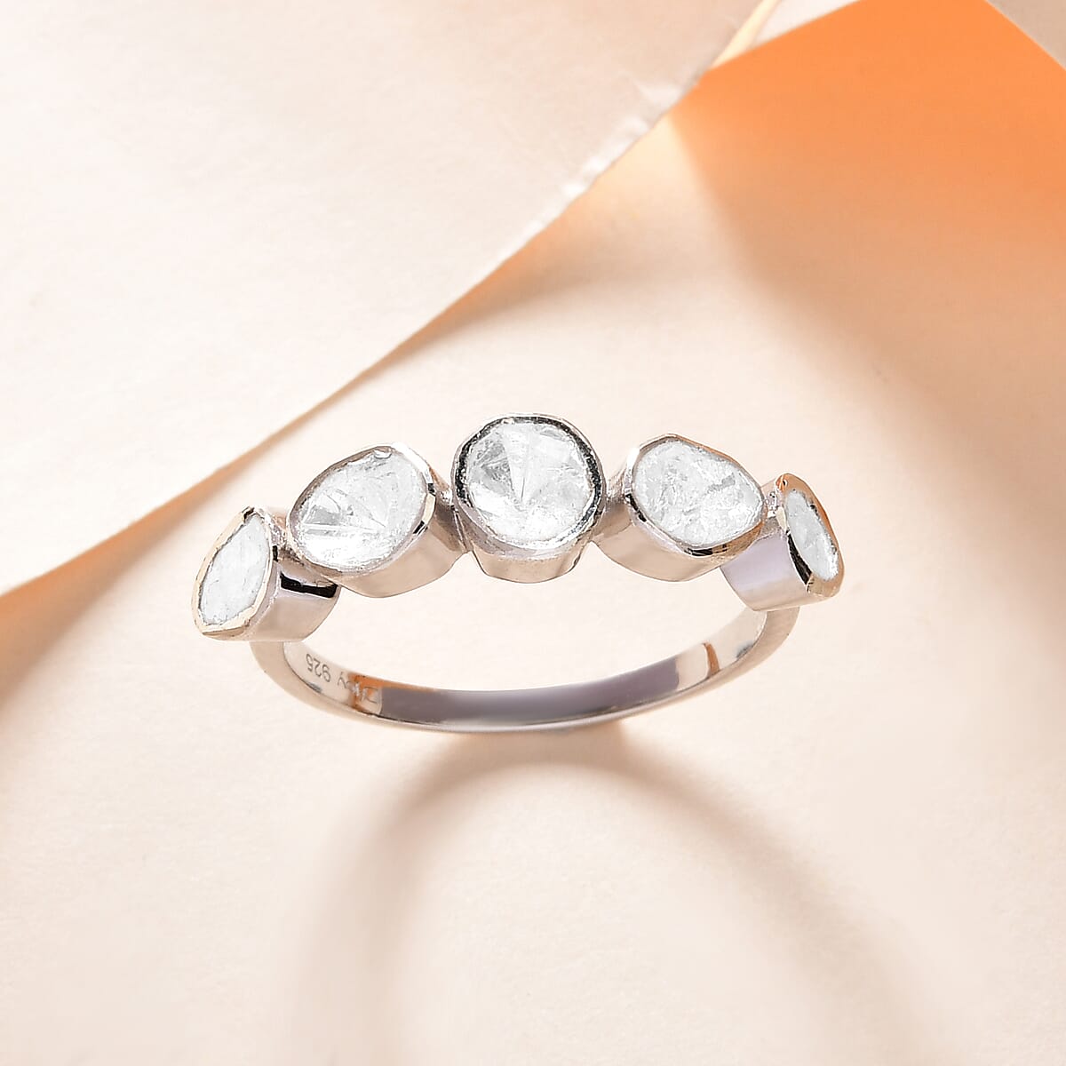 Polki Diamond Ring in Platinum Over Sterling Silver 0.75 ctw image number 1