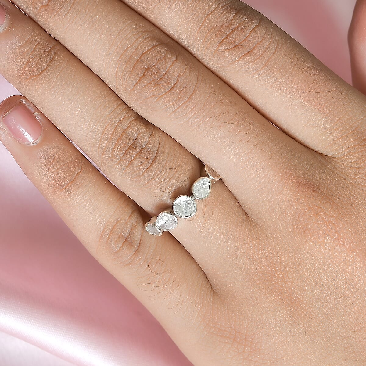Polki Diamond Ring in Platinum Over Sterling Silver 0.75 ctw image number 2