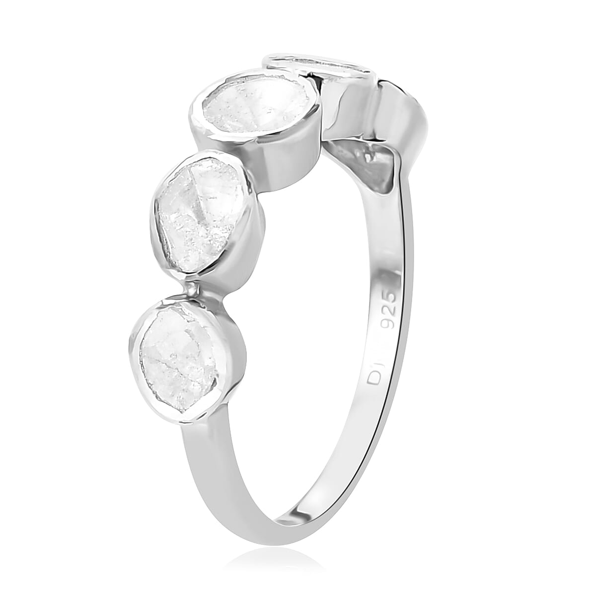 Polki Diamond Ring in Platinum Over Sterling Silver (Size 6.0) 0.75 ctw image number 3