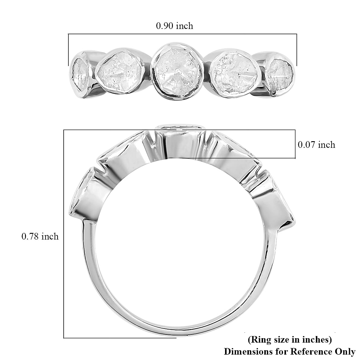 Polki Diamond Ring in Platinum Over Sterling Silver (Size 6.0) 0.75 ctw image number 5